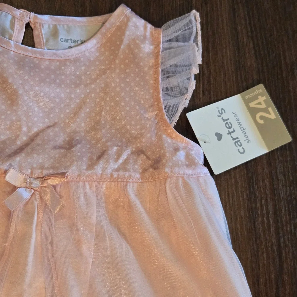 Carters Baby Girl Pink Polka Dot Tulle Sleepwear Nightgown 24 Months NWT